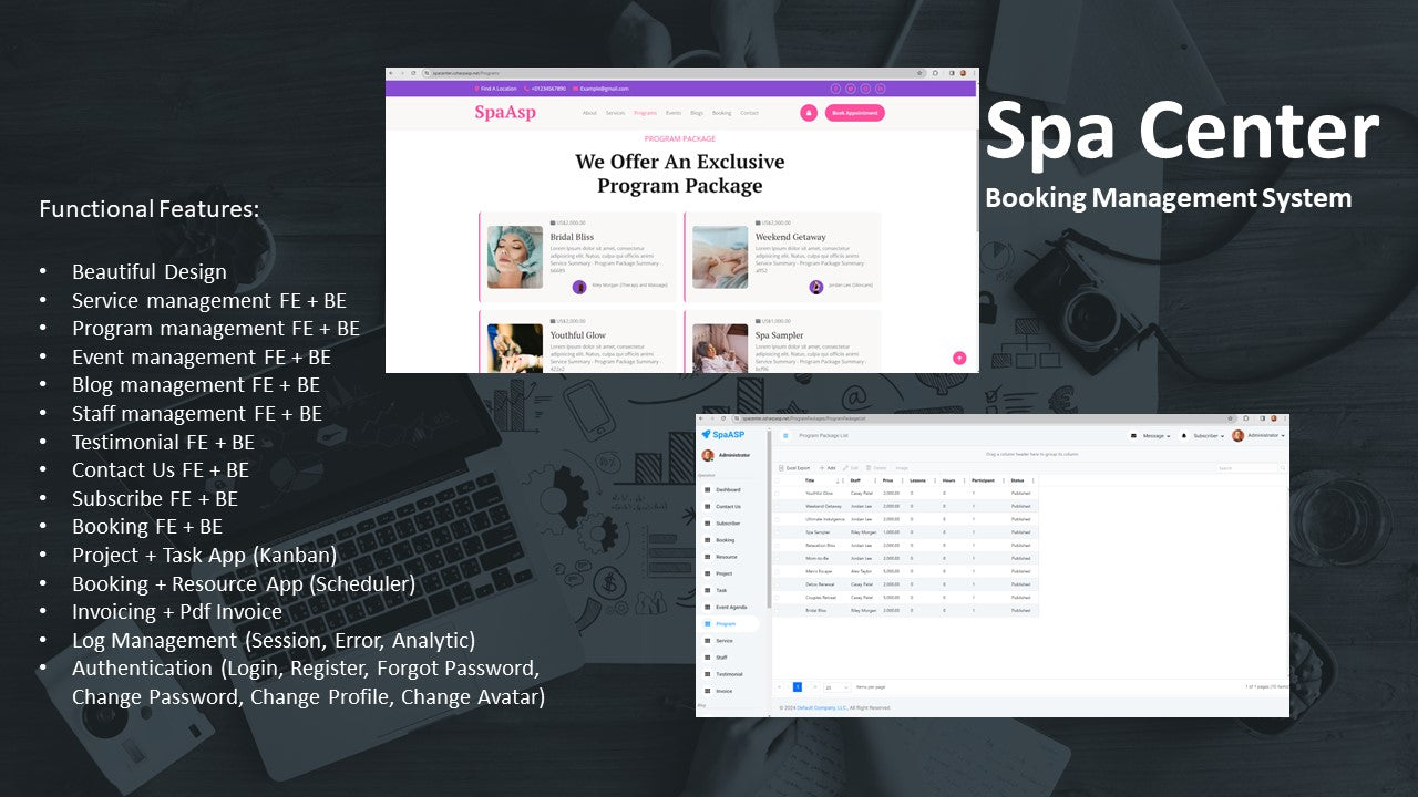 SpaCenter Booking Management System - ASP.NET Core 8.0 Razor Pages