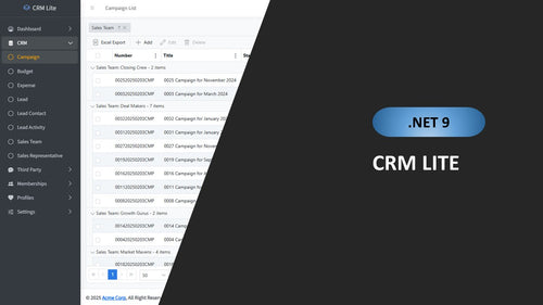 Customer Relationship Management - CRM Lite - ASP.NET Core Razor Pages 9.x