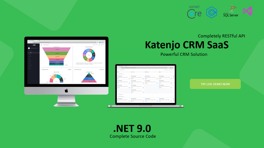 Katenjo CRM SaaS (Multi-tenant) - ASP.NET Core Full-Stack - (REST API + Razor + Vue)