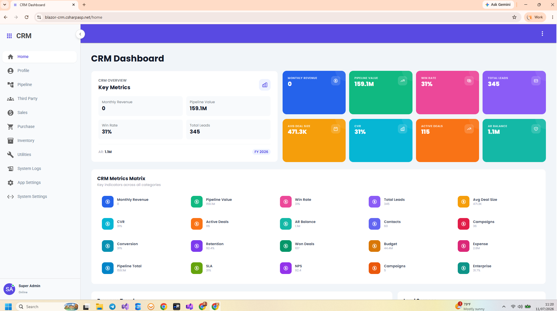 Blazor CRM Sales Pipeline