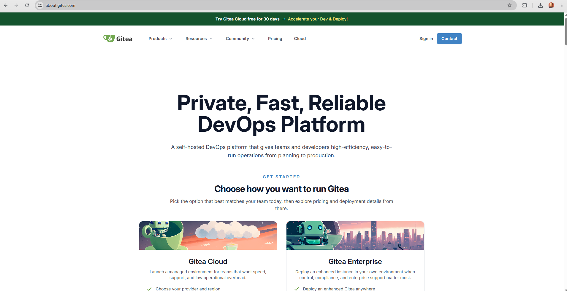 Gitea landing page