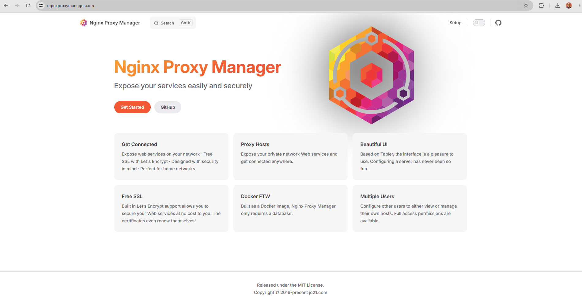 Nginx Proxy Manager landing page