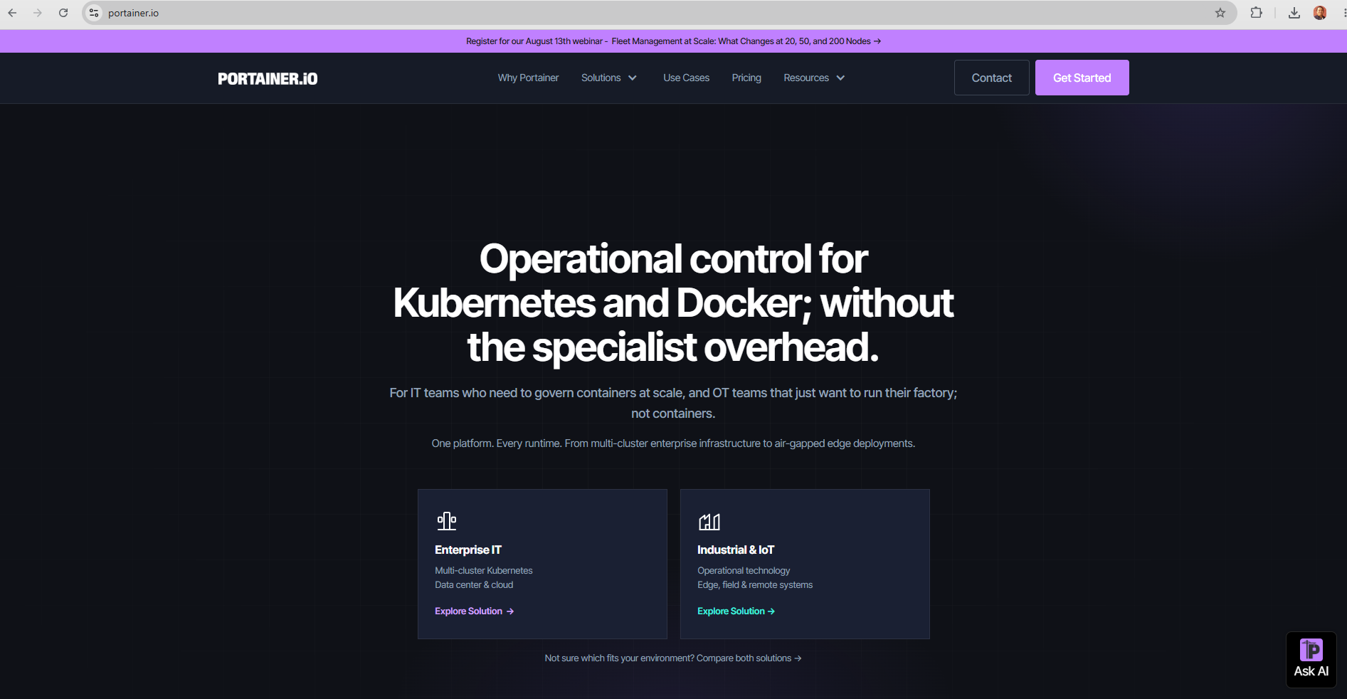 Portainer landing page